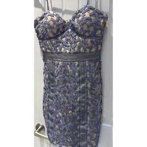 Crystal Doll Lace Overlay Bustier Dress – Blue & Nude – Strapless‎ –7 3872